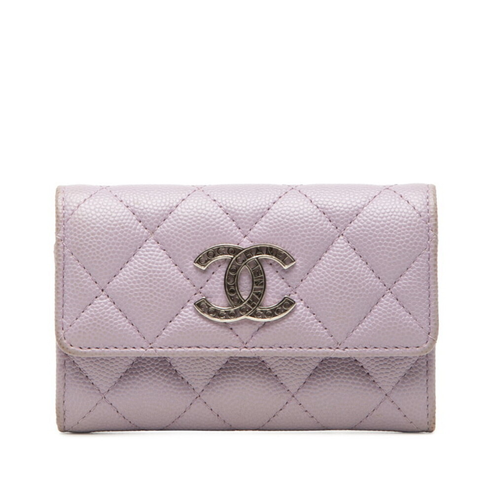 Chanel Matelassé Coco Mark Business Card Holder/Card Case, Purple Caviar Leat...